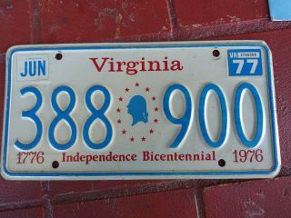 Virginia Independence Bicentennial 1977 License Plate