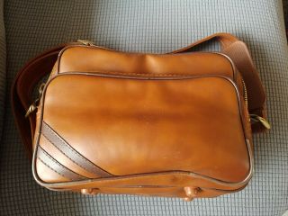 Coast S - 1 Leather 3 - Pocket Padded Camera Case Bag W/ Strap 10 X 9 X 7 Brown Vtg