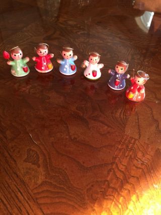 6 Vintage Miniature Wood Christmas Figurines Ornaments Musical Angels