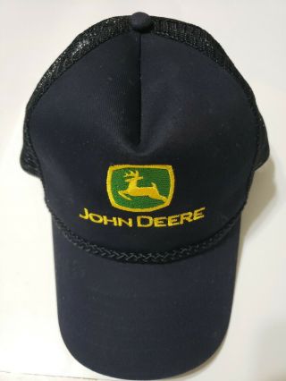 Vintage John Deere Embroidered Truckers Cap Snap Back Mesh Back Black