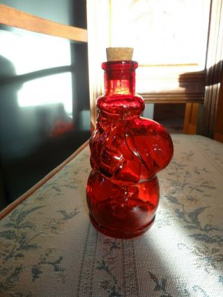 Vintage Christmas Made In Spain Santa Claus Bottle Red Scarlet Glass 7 " Tall