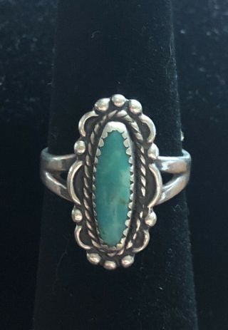 Vintage - Navajo - Bell Trading Post Sterling Silver Green Turquoise Ring Size 6