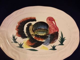 Vintage 1950 Made In Japan Painted Turkey Ceramic Serving Platter