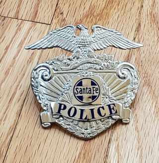 Santa Fe Police Hat Badge - Vintage Atsf Rwy,