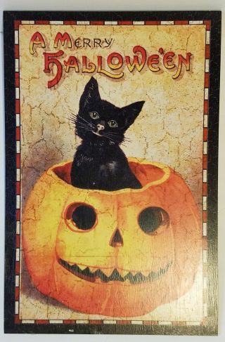 Halloween Tuck Black Cat A Merry Halloween Wood Sign Vintage Style