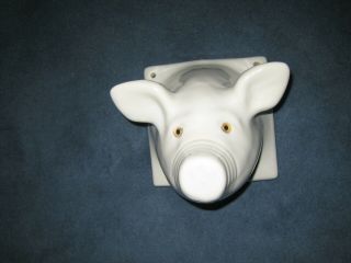 Vintage White Ceramic Pig Head Towel Apron Holder Wall Mount Farmhouse Country