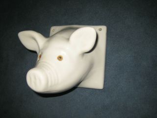 Vintage White Ceramic Pig Head Towel Apron Holder Wall Mount Farmhouse Country 2