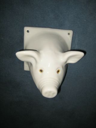 Vintage White Ceramic Pig Head Towel Apron Holder Wall Mount Farmhouse Country 3