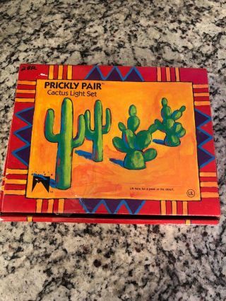 Vintage 1990 Primal Lite Set Of 10 Cactus String Lights Plastic Decoration Fs