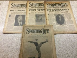 4 Vintage 1911,  12 & 15 Sporting Life Magazines Buck Mayer,  William Russell Etc.