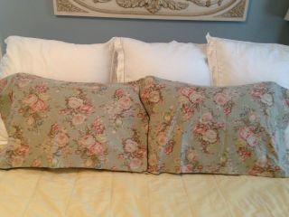Pair (2) Ralph Lauren Charlotte Standard Pillow Cases Floral Sage Cotton Vintage