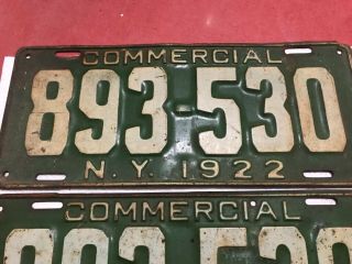1922 York State Commercial License Plates Yom Matched Pair