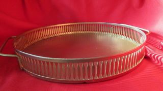 Vintage Gold Tone 12 " Round Serving Tray Handles Distressed Shabby