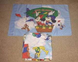 Vintage Walt Disney Mickey Mouse Air Mobile Twin Fitted Sheet & Pillowcase