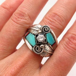 Glen Willie Old Pawn Vintage Sterling Silver Turquoise Mop Clear C Z Tribal Ring