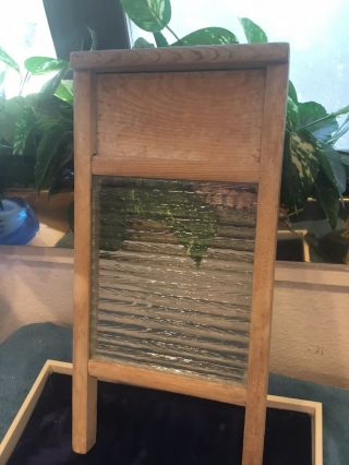 Vintage Washboard Wood Ribbed Glass Musical Intrument Euc