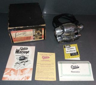 Vintage 1956 Oster Motor Massager Model M1 Hand Held Modality W/box & Paperwork