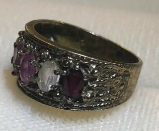 Vintage Stunning Sterling Silver 7 Colored Stones Ring 4.  76 Grams Size 6.  35 D34