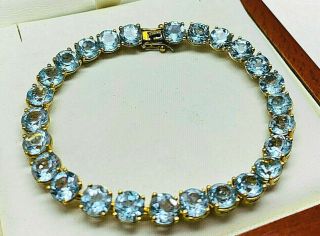 Vintage Jewellery Sterling Silver/gold Plated Aqua Blue Gemstone Bracelet (op)
