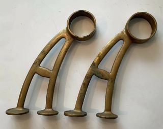 Set Of 2 Vintage Brass Support Brackets For Bar Brass Foot Rail 2” Id 2 1/4” Od