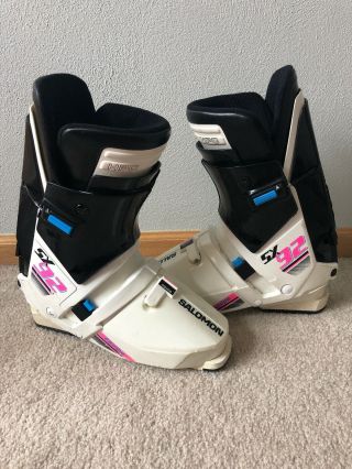 Salomon Sx92 Ski Boots Size 350 - 55 Black Pink White Vintage France Skiing Equipe