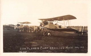 Camp Grayling Michigan Usa Planes Real Photo Vintage Postcard Jj651003