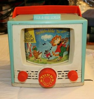 Vintage 1964 Fisher Price Tv Music Box Hey Diddle Diddle Peek A Boo Screen