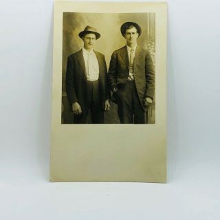 Postcard Vintage Two Men Guys On A Suit And Hat Rppc A - 10
