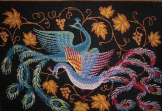 Vintage Completed Cotton Needlepoint Phoenix Peacock Birds Tapestry 27.  7 " X18 "