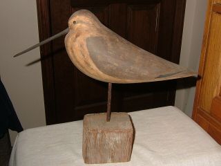 Signed,  Vintage Hand Carved Wood Shore Bird Mounted On Old Barn Board,  11 3/4 "
