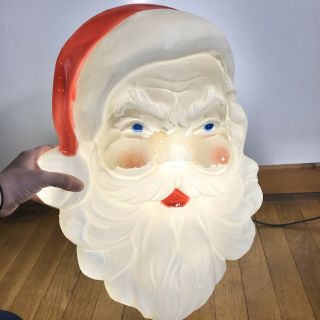 Vintage Santa Blow Mold Face Outdoor Light Up 1989 Plastic Head Wall Hanging
