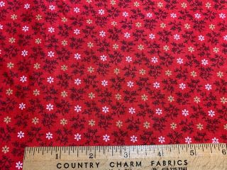 Vintage Cotton Fabric 40s Cute Lil White Daisies On Red 37w 1yd