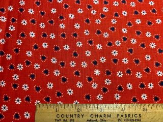 Vintage Cotton Fabric Cute Hearts & Daisies On Red 36w 1yd