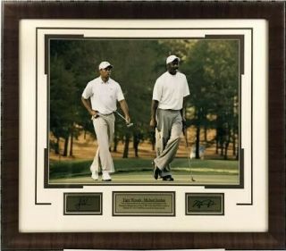 Michael Jordan And Tiger Woods Laser Engraved Autographed Photo.  15x16