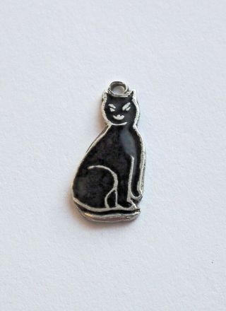 Small Black Cat – Thomas L Mott.  Vintage Enamelled Sterling Silver Charm.