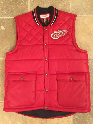 Mitchell & Ness Detroit Red Wings Puffer Vest Jacket Mens Large Vtg Hockey Euc