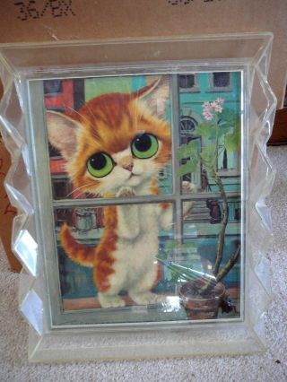 Gig Vintage 1960 Pity Kitty Print Clear Plastic Lucite Atomic Geometric Frame
