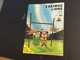 Edmonton Eskimos Cfl Football Game Program Vs Bc Lions Oct 10 1966 Complete
