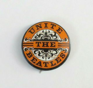 Vintage Unite The Beatles Pinback Badge Button House Of Ripps Ny