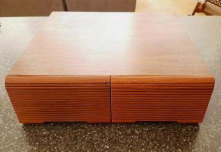 Vintage Faux Wood Grain Finish Vhs Storage 24 Tapes Holder Case 2 Drawer Randix