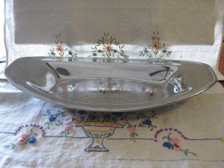 Vintage Mcm Chrome Alum Bread Dish Tray Oval Serving Apx13 " X7 " Embossed Designec