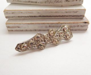 Vintage Art Deco Design Silver Tone Crystal Clear Rhinestone Brooch Pin W46