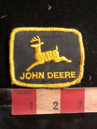 Vtg Denim Back John Deere Tractor Farmer Embroidered Patch On Black Twill 98ii