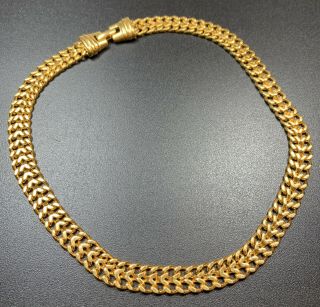 Signed Monet Vintage Necklace Choker 16” Gold Tone Thick Chain