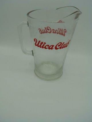 Vintage Utica Club 50oz Glass Beer Pitcher Red Letters On Both Sides 9 " Tall