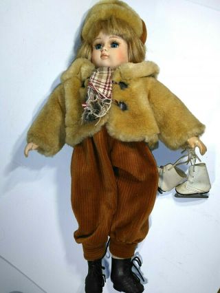 Vintage Ice Skater Doll Dandee Russian Collectors Choice W/ Fur Coat Porcelain