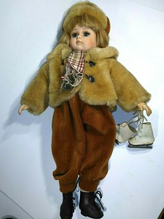Vintage Ice Skater Doll Dandee Russian Collectors Choice W/ Fur Coat Porcelain 2