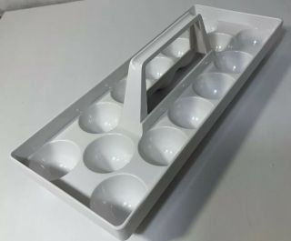 Vintage Refrigerator Egg Holder Tray W Handle Storage Organizer Plastic 14 Eggs