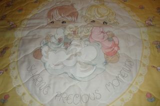 Vintage Precious Moments Quilt Blanket Lace Ruffled Edge Baby Nursery Decor 232