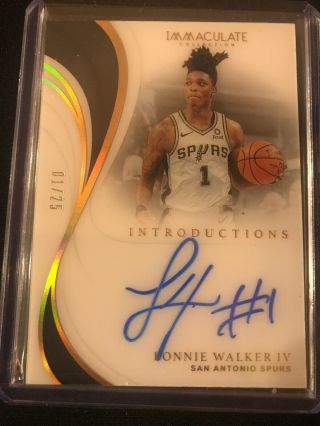 2018 - 19 Immaculate Lonnie Walker Iv Auto Introductions 1/1 1/25 Jersey Number